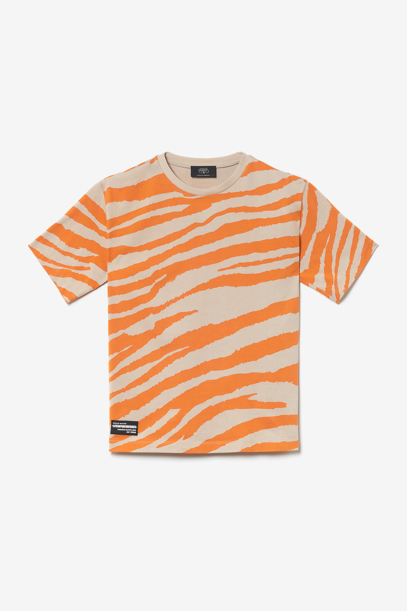 T-Shirt Zabrabo Zebramuster beige und orange bedruckt