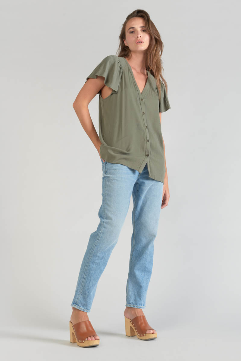 Top Aube aus khakifarbenem Tencel