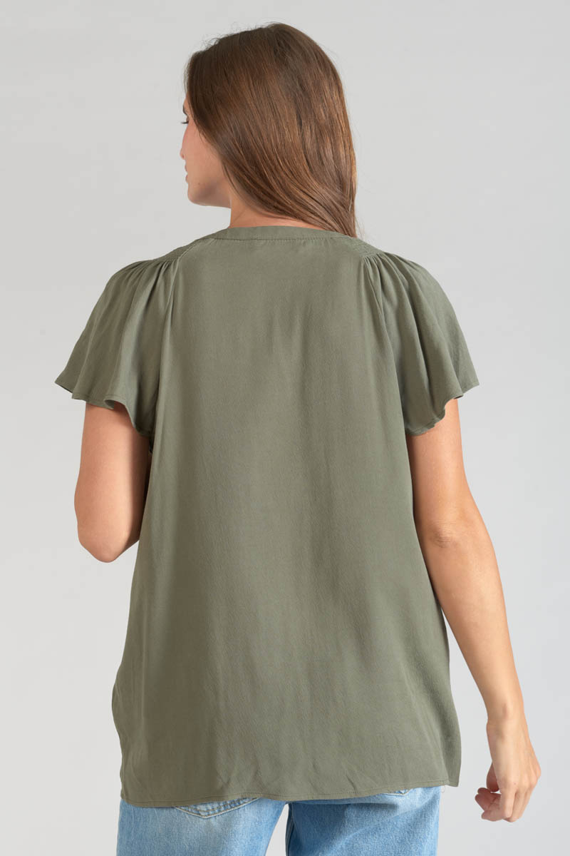 Top Aube aus khakifarbenem Tencel