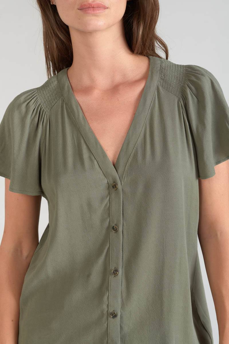 Top Aube aus khakifarbenem Tencel