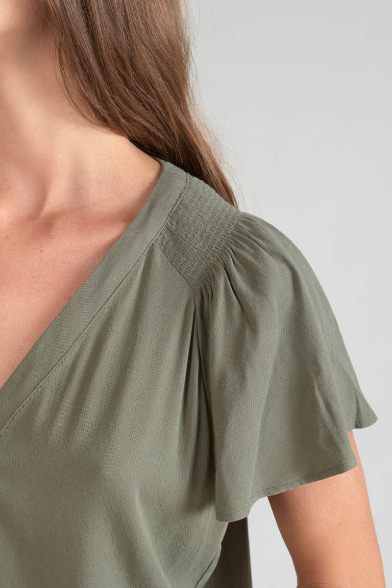 Top Aube aus khakifarbenem Tencel