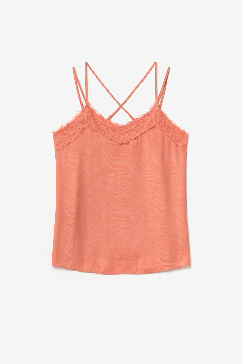 Caraco Ayek aus Jacquard in Korallenorange.