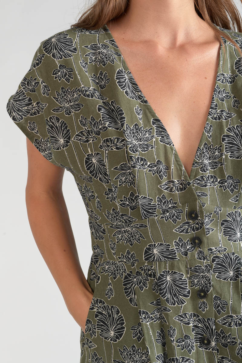 Langes Kleid Croft khaki mit Blumenmuster