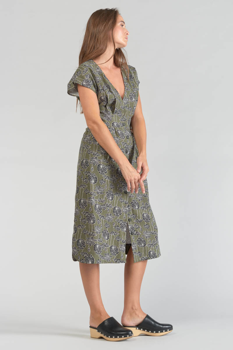 Langes Kleid Croft khaki mit Blumenmuster