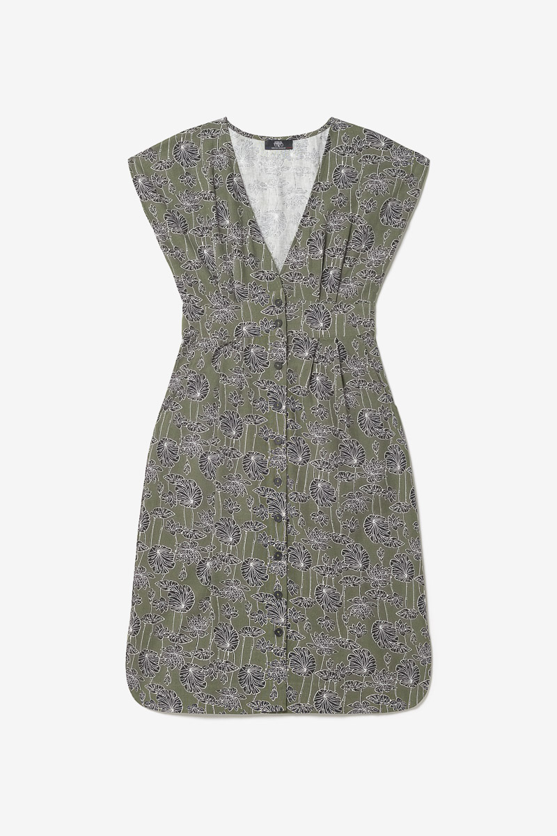 Langes Kleid Croft khaki mit Blumenmuster