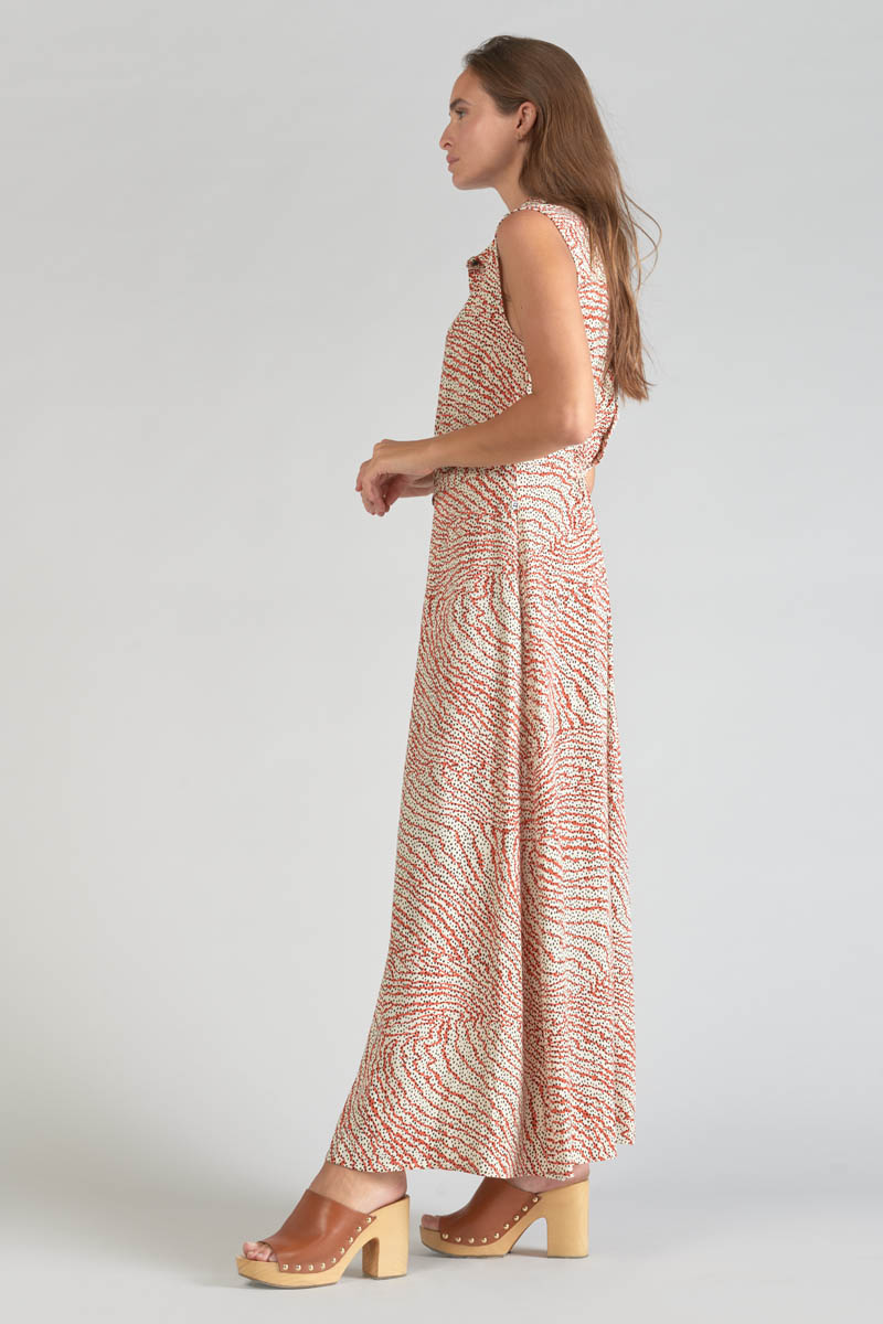 Langes Kleid Cuoco mit orange-schwarzem Muster
