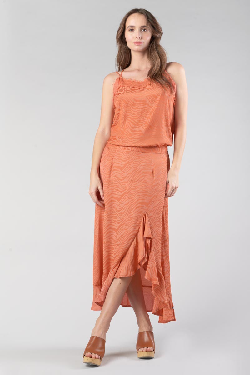 Langer Rock Gino aus Zebra-Jacquard in Korallenorange