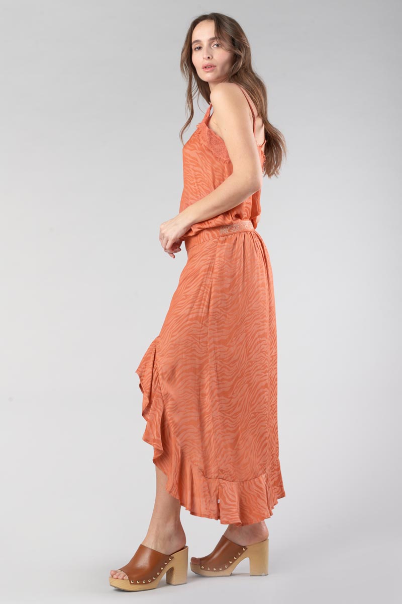 Langer Rock Gino aus Zebra-Jacquard in Korallenorange