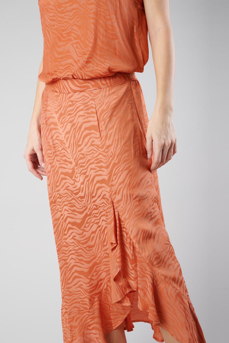 Langer Rock Gino aus Zebra-Jacquard in Korallenorange