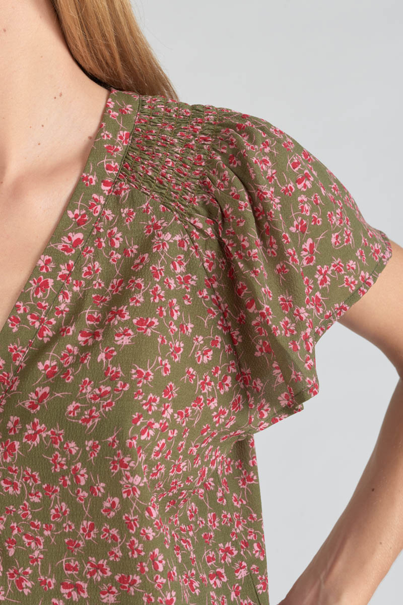 Top Norine khaki mit Blumenmuster