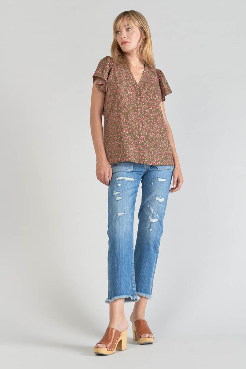Top Norine khaki mit Blumenmuster