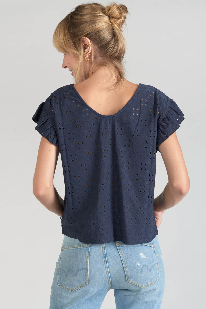 Top Pedrina mit Ajourmuster in Marineblau