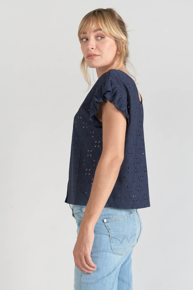 Top Pedrina mit Ajourmuster in Marineblau