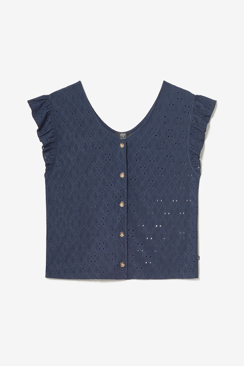 Top Pedrina mit Ajourmuster in Marineblau