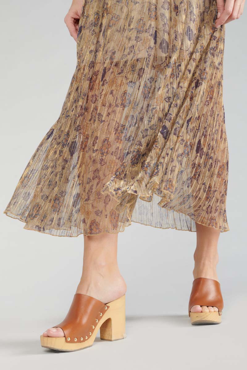 Langer Rock Ran in Gold mit Blumenmuster