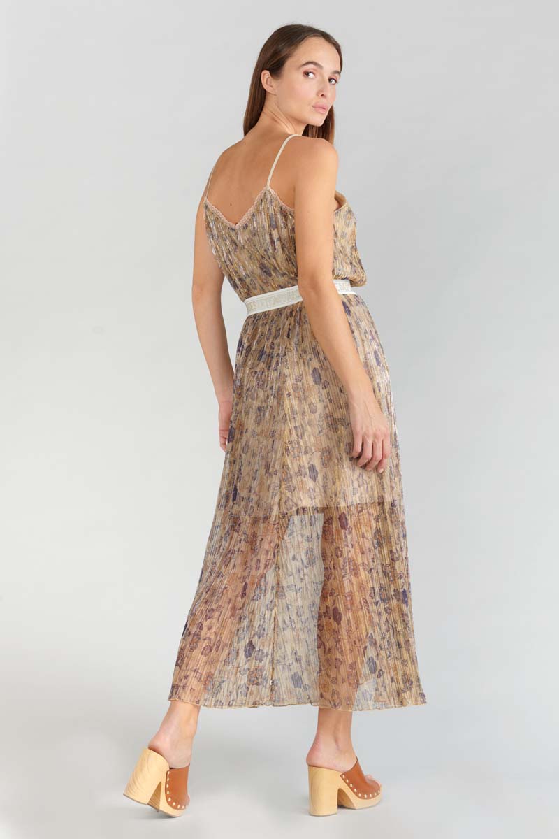 Langer Rock Ran in Gold mit Blumenmuster