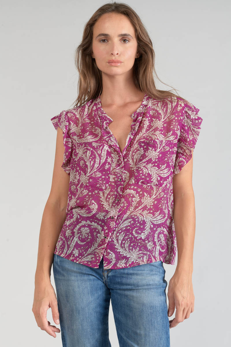 Bluse Suri in Violett mit Paisley-Muster