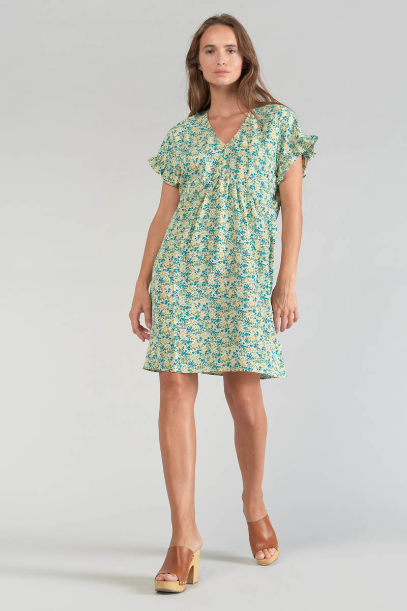 Kleid Tate mit grün-blauem Blumenmuster