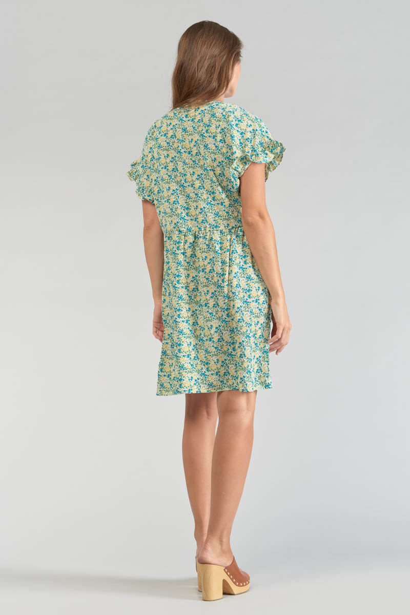 Kleid Tate mit grün-blauem Blumenmuster