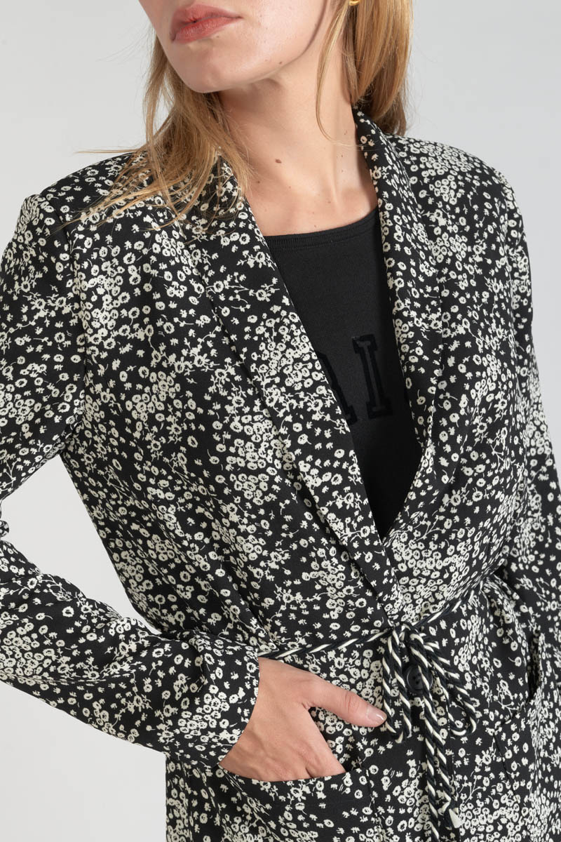 Blazerjacke Urielle mit schwarz-weißem Blumenmuster