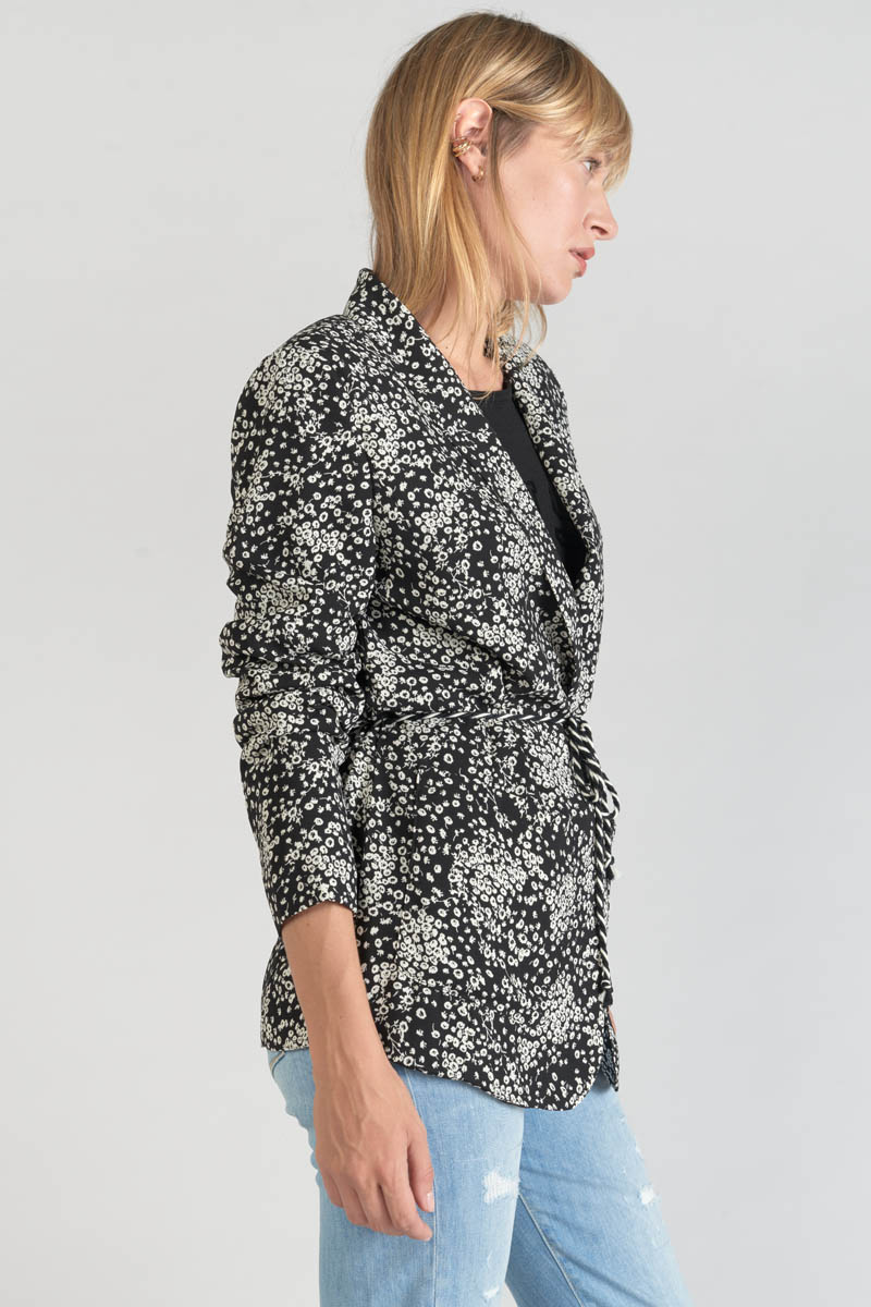 Blazerjacke Urielle mit schwarz-weißem Blumenmuster