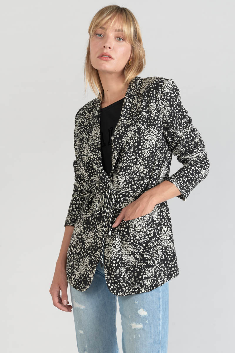 Blazerjacke Urielle mit schwarz-weißem Blumenmuster