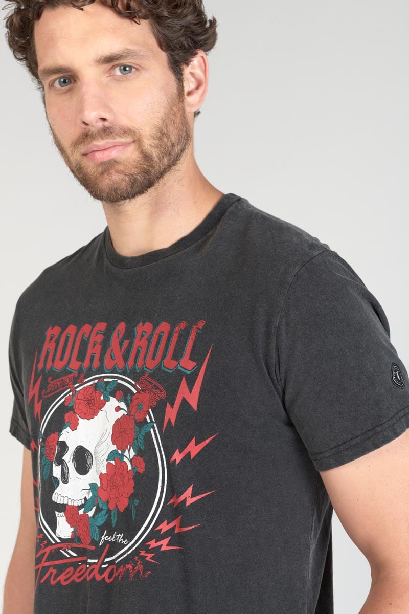 T-Shirt Stipe in grau verwaschener Druck