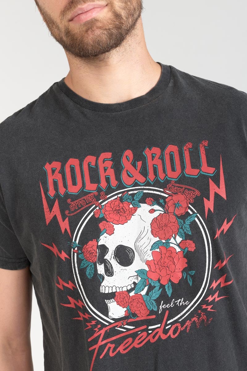 T-Shirt Stipe in grau verwaschener Druck