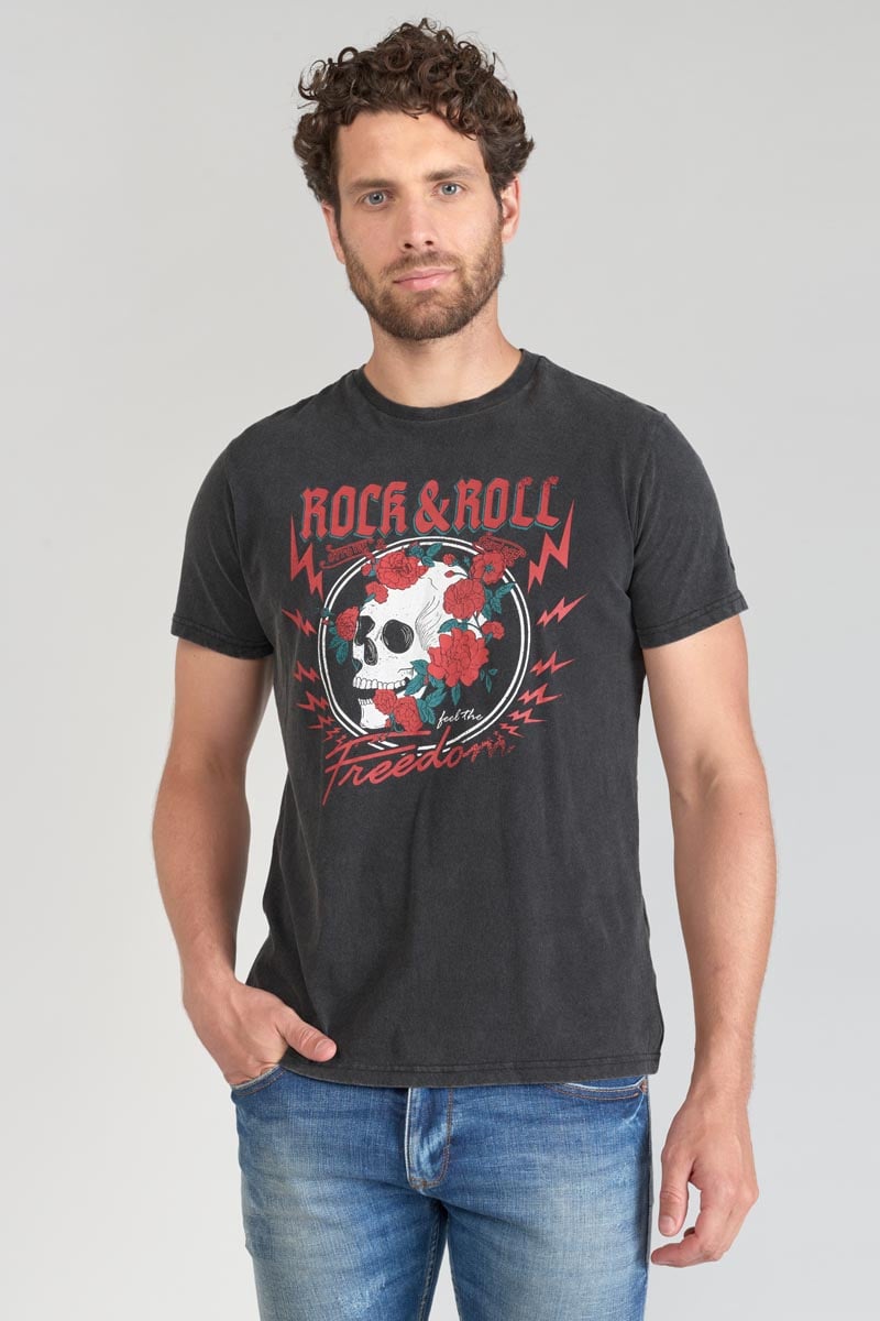 T-Shirt Stipe in grau verwaschener Druck