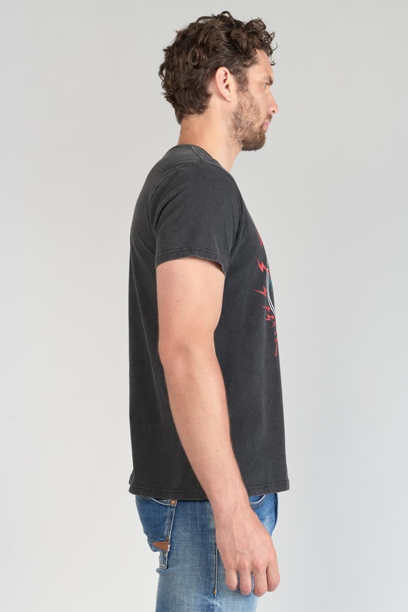 T-Shirt Stipe in grau verwaschener Druck