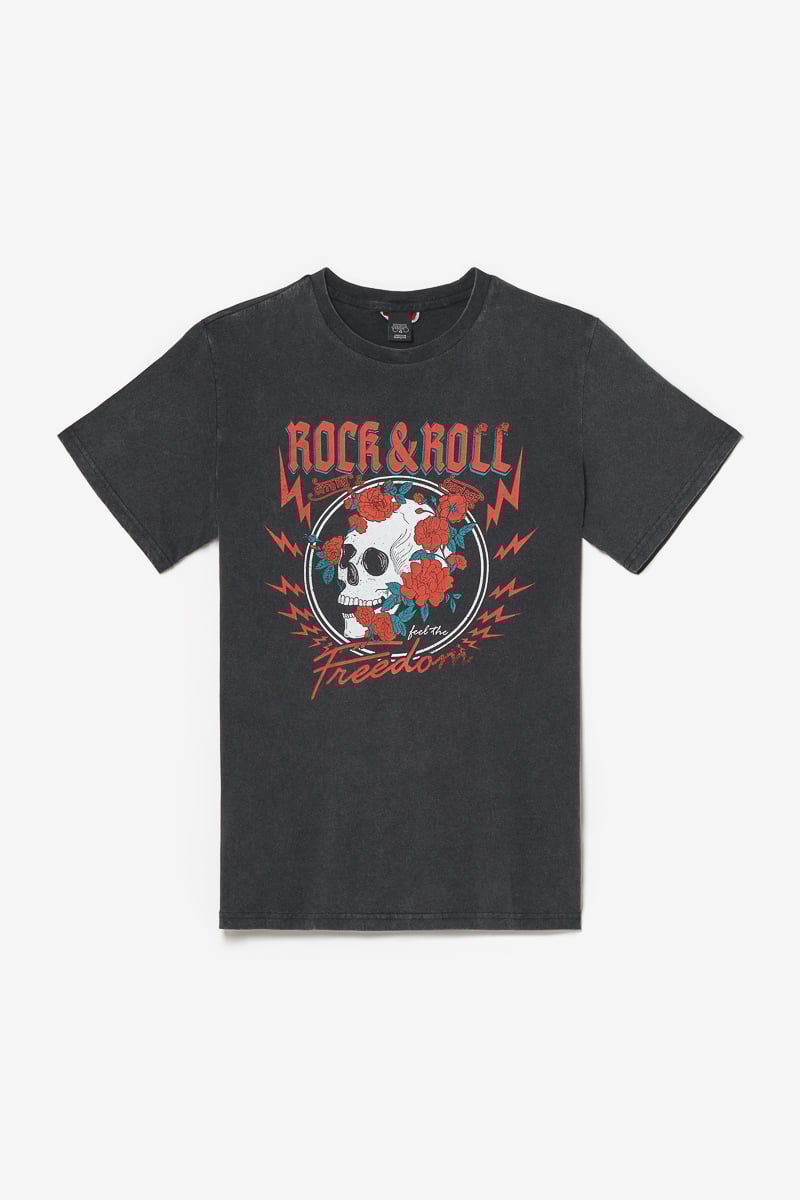 T-Shirt Stipe in grau verwaschener Druck