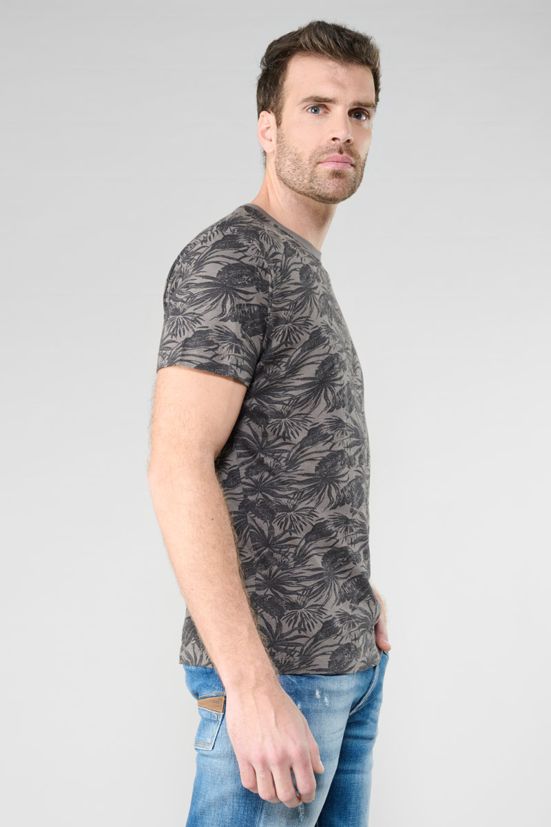 Vezir T-Shirt mit tropischem Muster grau