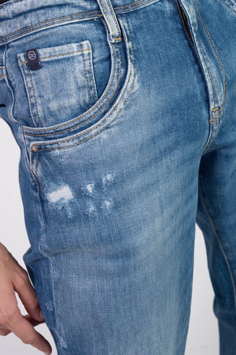Jeans 400/28 wide leg Revers high waist destroy blau Nr.3