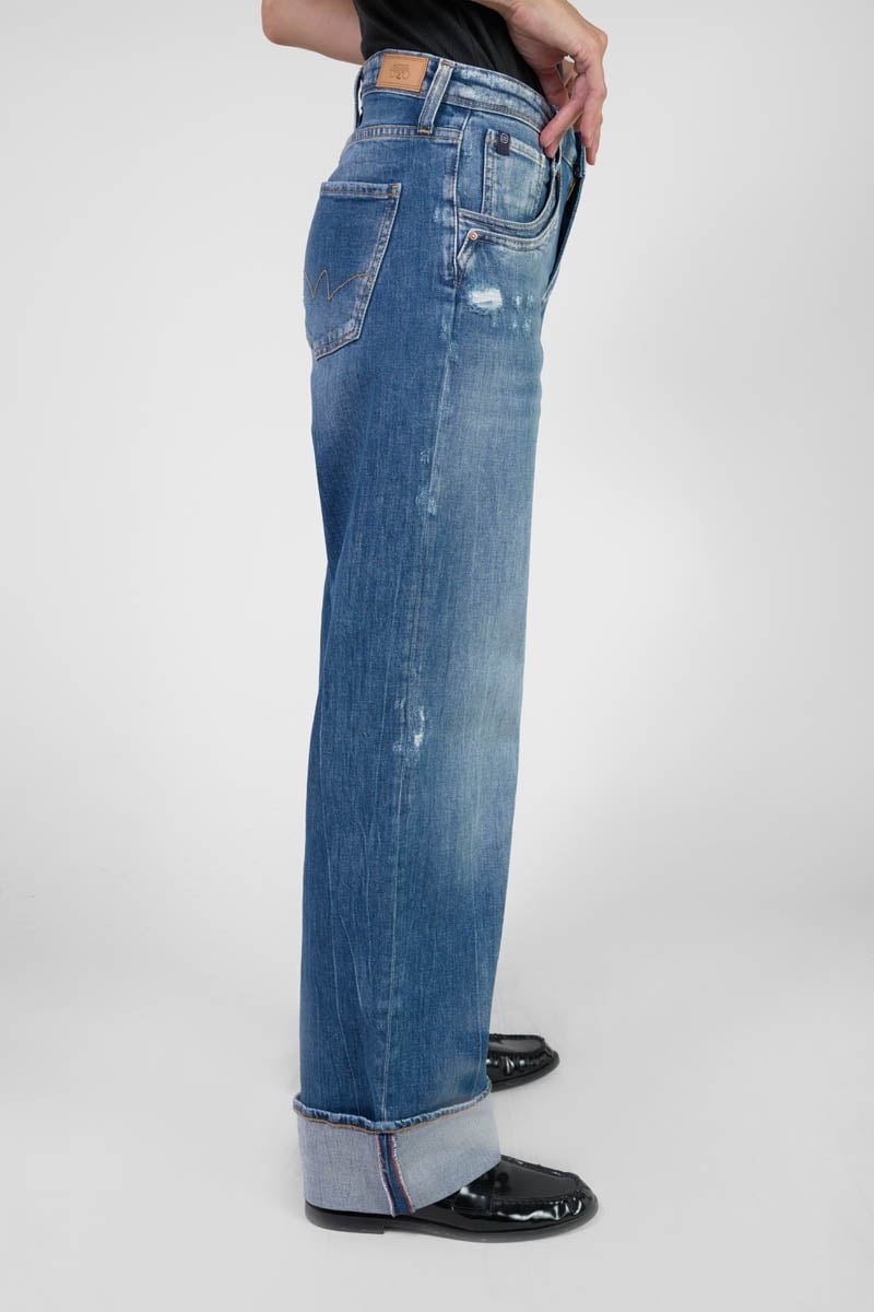 Jeans 400/28 wide leg Revers high waist destroy blau Nr.3