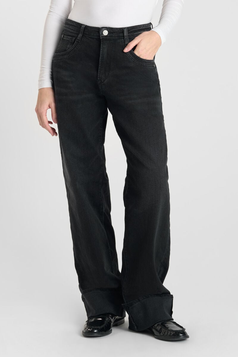 Jeans 400/28 wide leg Revers high waist schwarz Nr.1