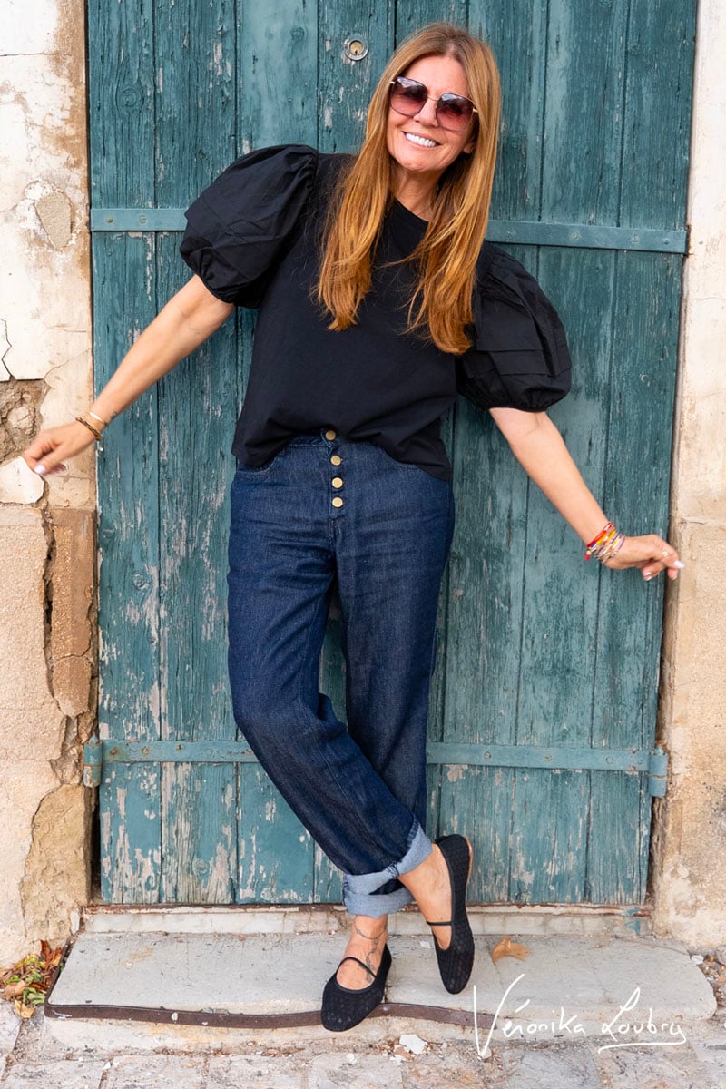 James 400/60 Girlfriend by Véronika Loubry High-Waist Jeans aus dunkelblauem Tencel