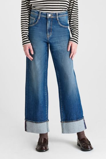 Jeans regular wide Revers High Waist blau Nr. 4