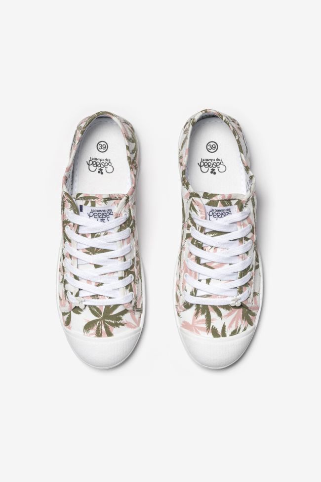 Sneakers Basic in Rosa und Khaki mit Palmenmuster