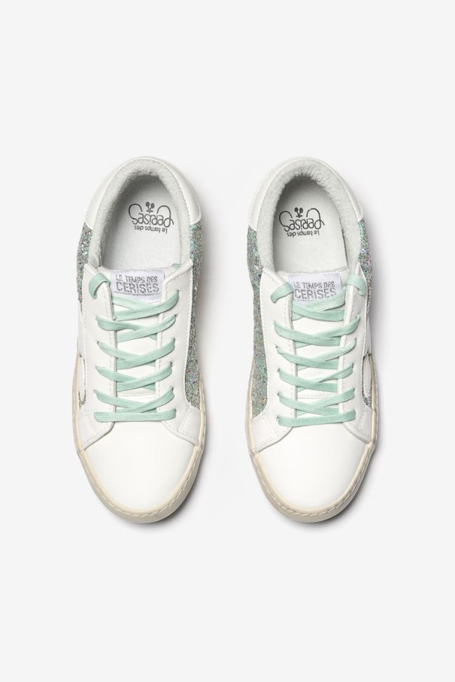 Sneakers Austin weiß mit grau-blauen Pailletten