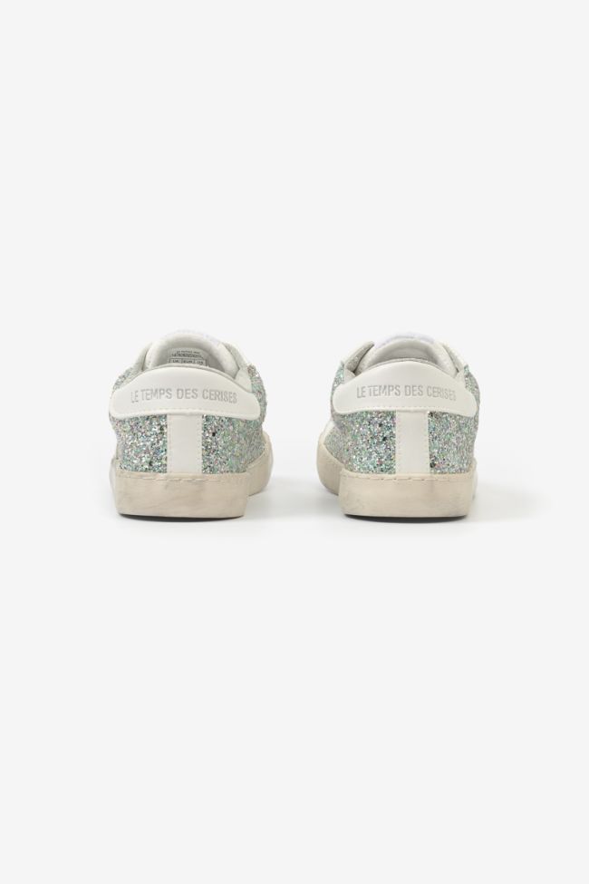 Sneakers Austin weiß mit grau-blauen Pailletten