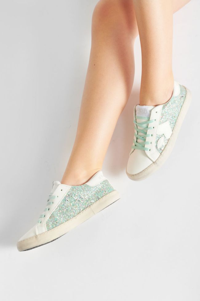 Sneakers Austin weiß mit grau-blauen Pailletten