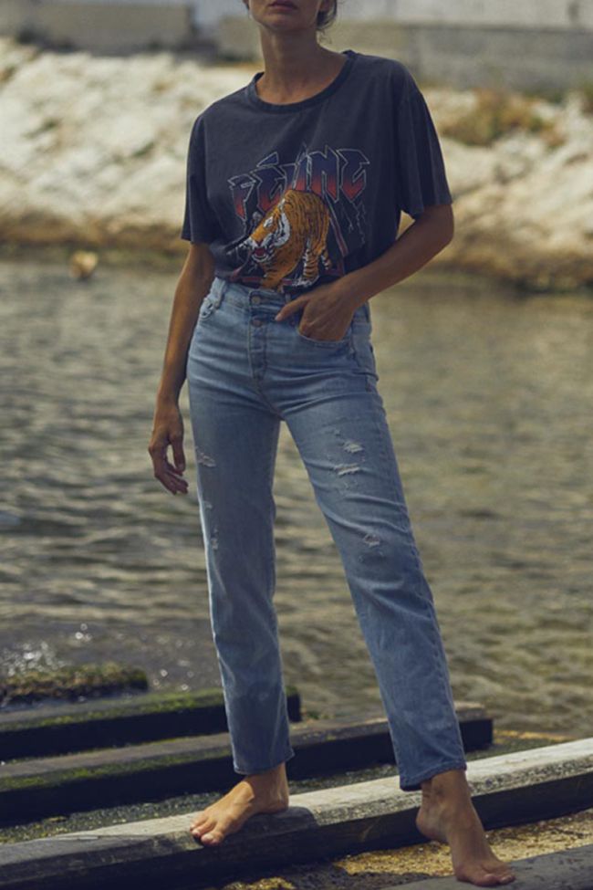 Jeans 400/18 mom Basic high waist 7/8 destroy blau Nr.4