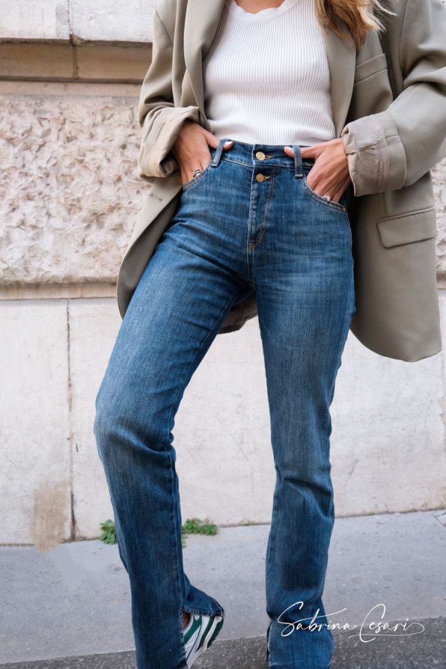 COLLAB @SABRINACSARI Roma 400/19 mom hohe Taille blaue Jeans Nr. 1