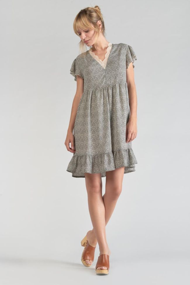 Kleid Aliette mit beigem und schwarzem Muster