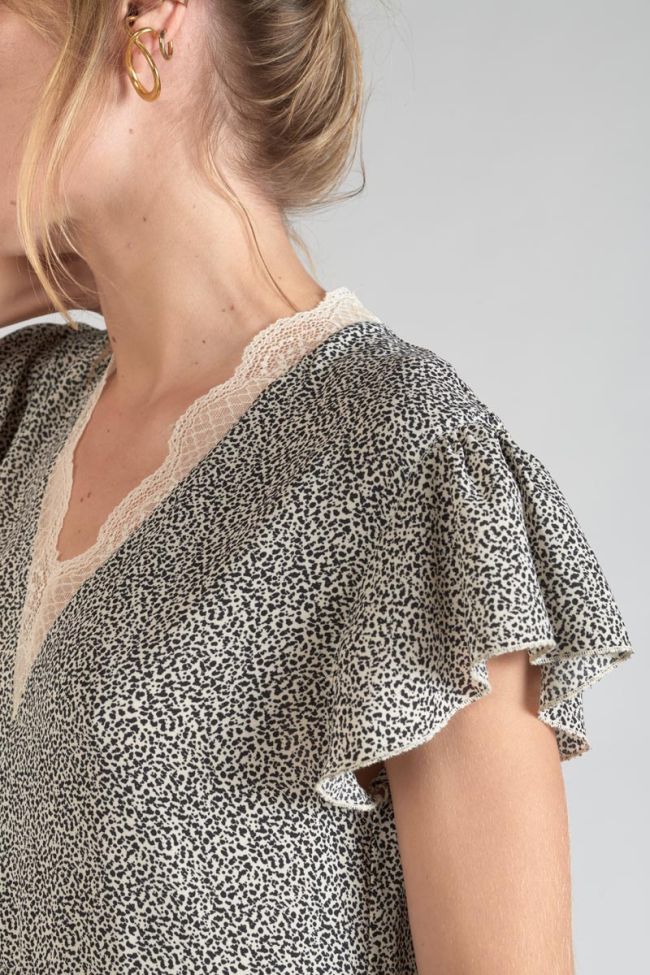 Kleid Aliette mit beigem und schwarzem Muster