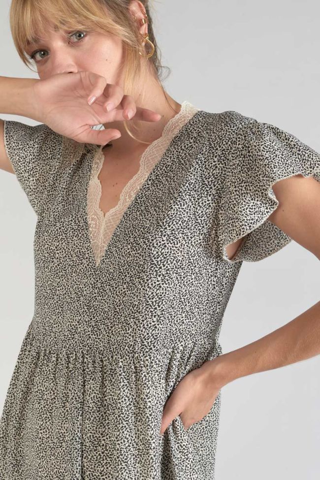 Kleid Aliette mit beigem und schwarzem Muster