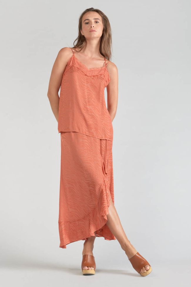 Caraco Ayek aus Jacquard in Korallenorange.