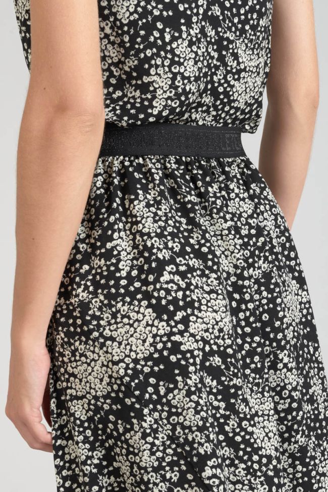 Langer Rock Cassand mit schwarz-weißem Blumenmuster