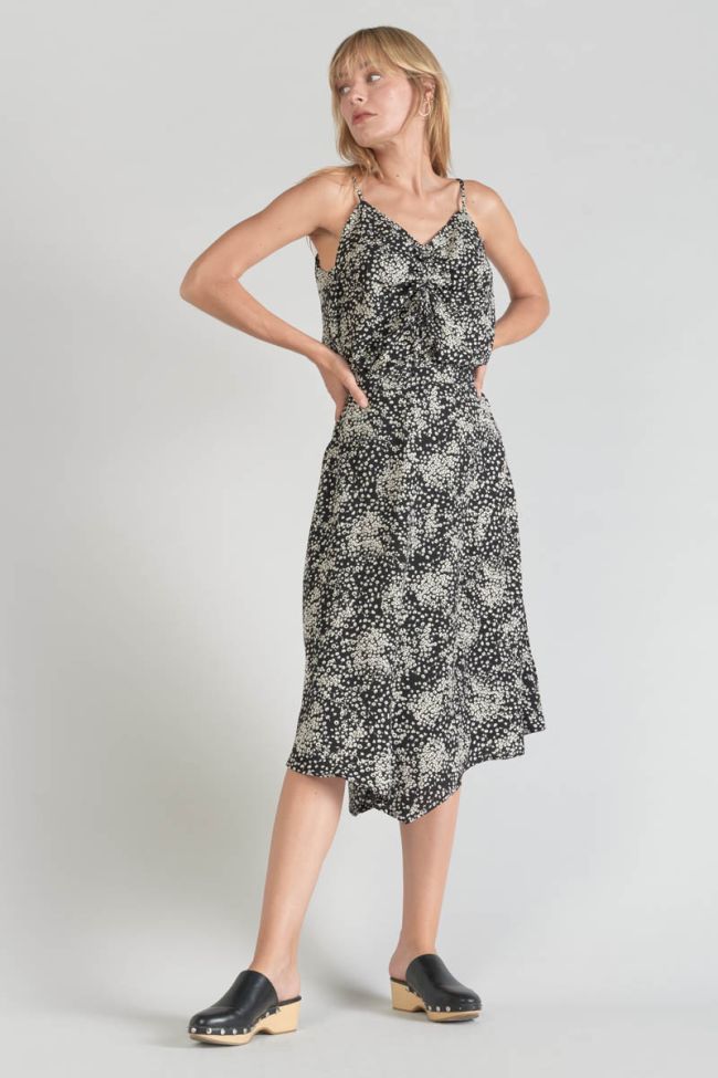 Langer Rock Cassand mit schwarz-weißem Blumenmuster