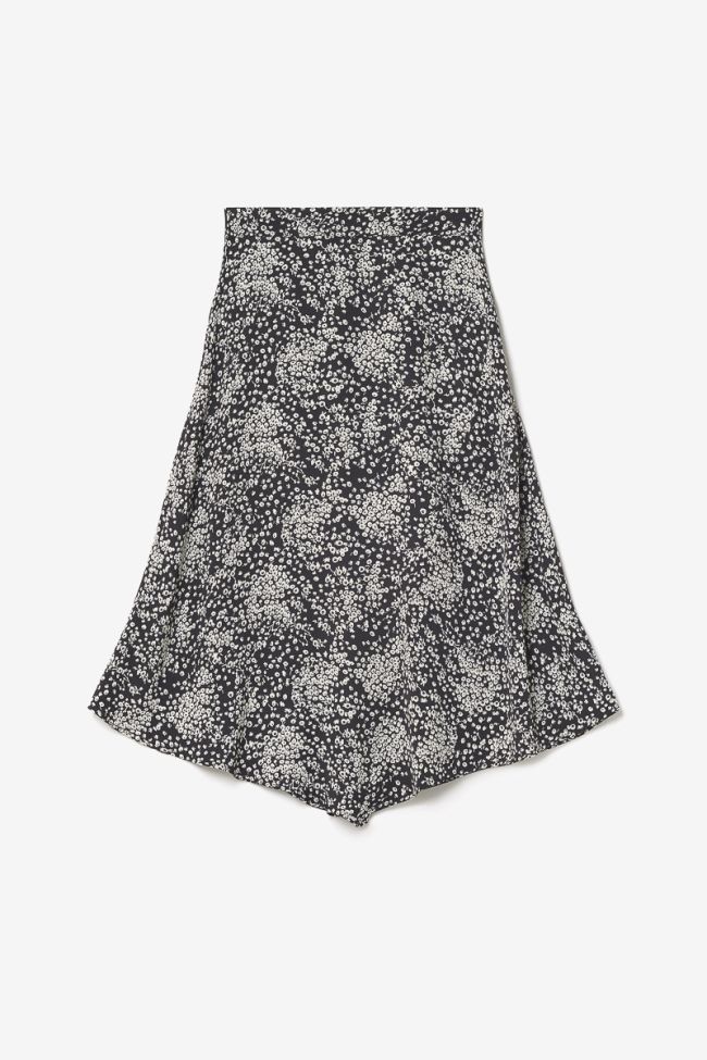 Langer Rock Cassand mit schwarz-weißem Blumenmuster